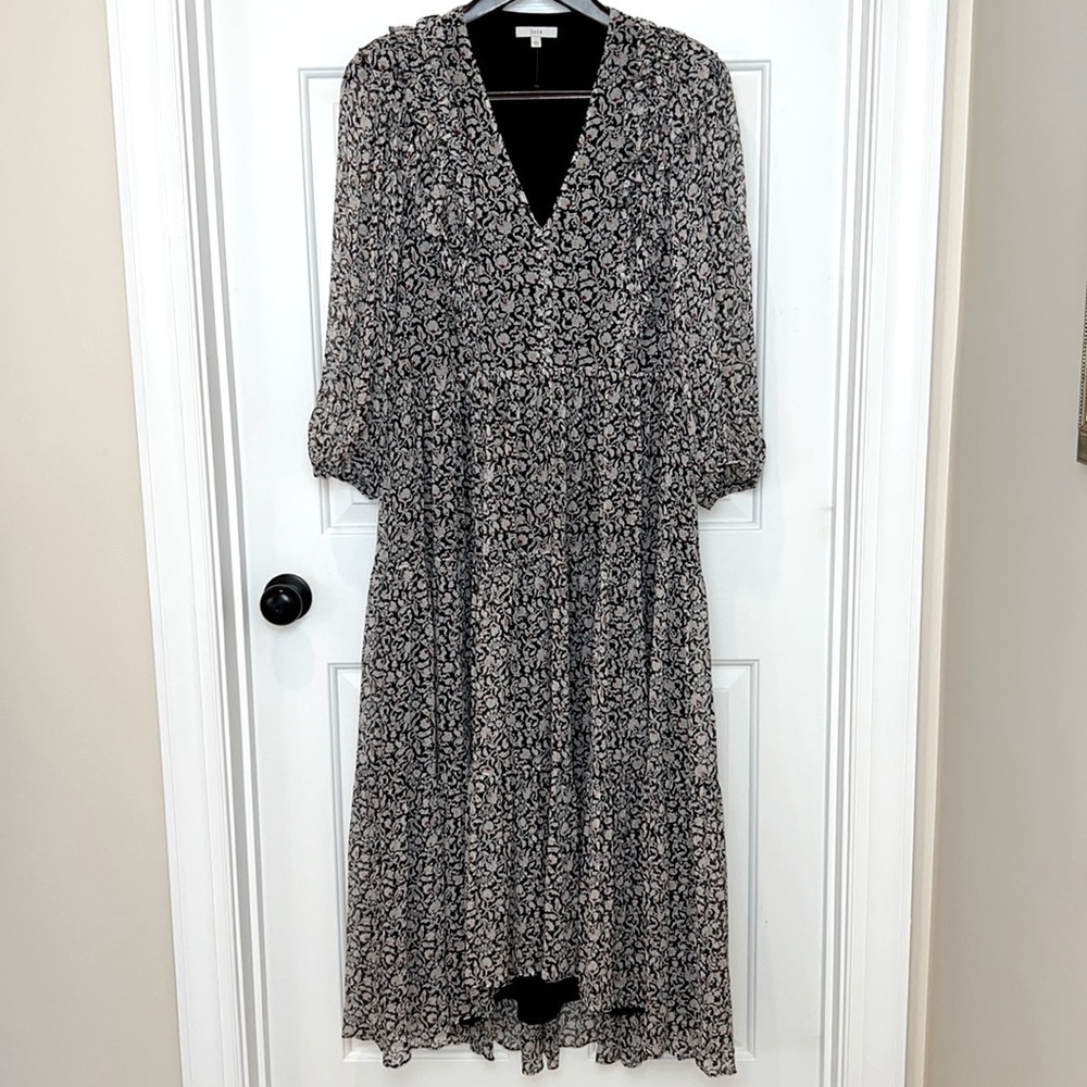 Joie Tobey Dress Boho Midi Floral Ruffle Size Large Black, White, Red NWOT - Picture 2 of 16